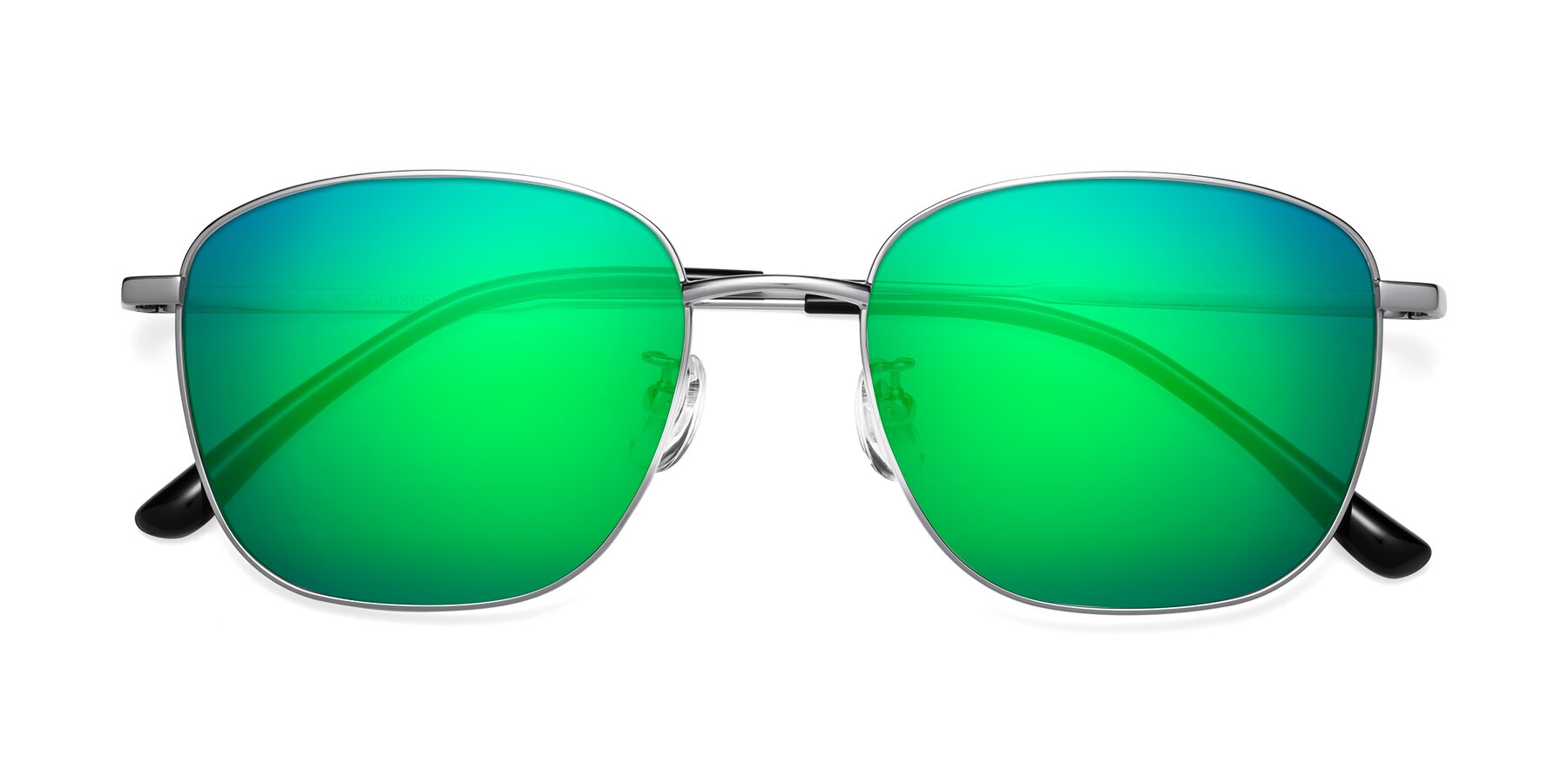 Folded Front of Tim in Silver with Green Mirrored Lenses