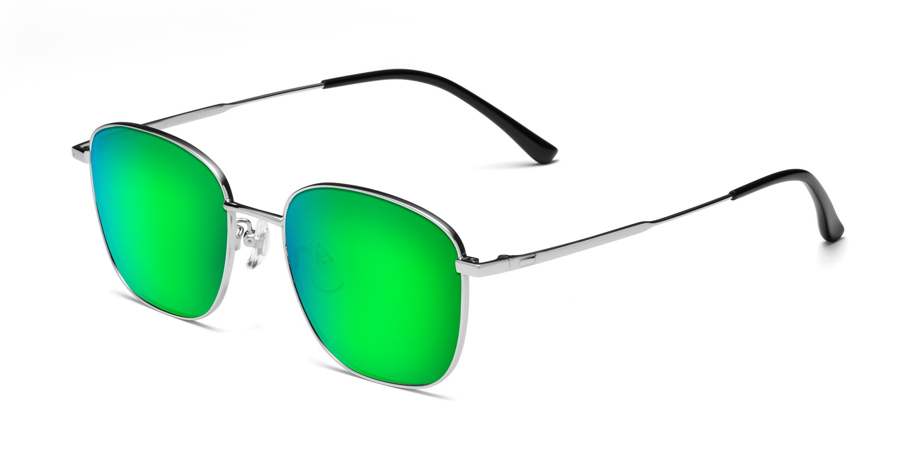 Angle of Tim in Silver with Green Mirrored Lenses