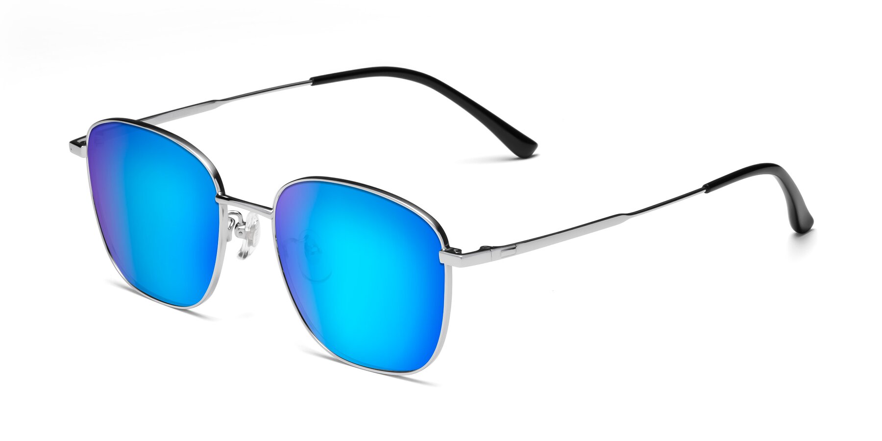 Angle of Tim in Silver with Blue Mirrored Lenses