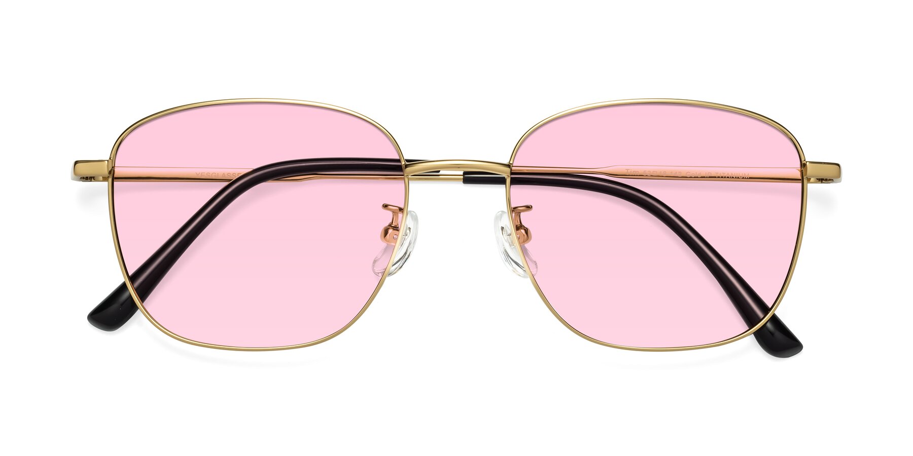 Folded Front of Tim in Gold with Light Pink Tinted Lenses