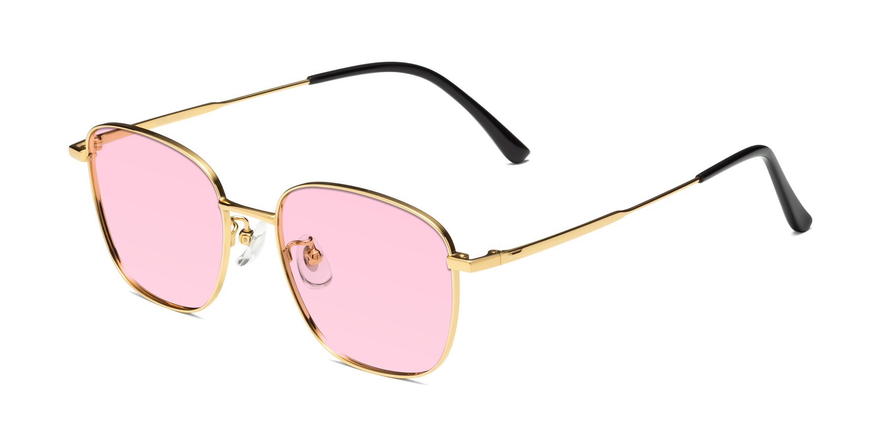 Angle of Tim in Gold with Light Pink Tinted Lenses
