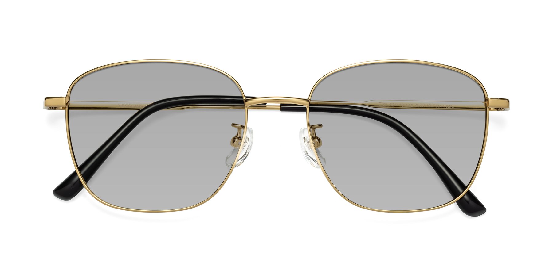 Folded Front of Tim in Gold with Light Gray Tinted Lenses