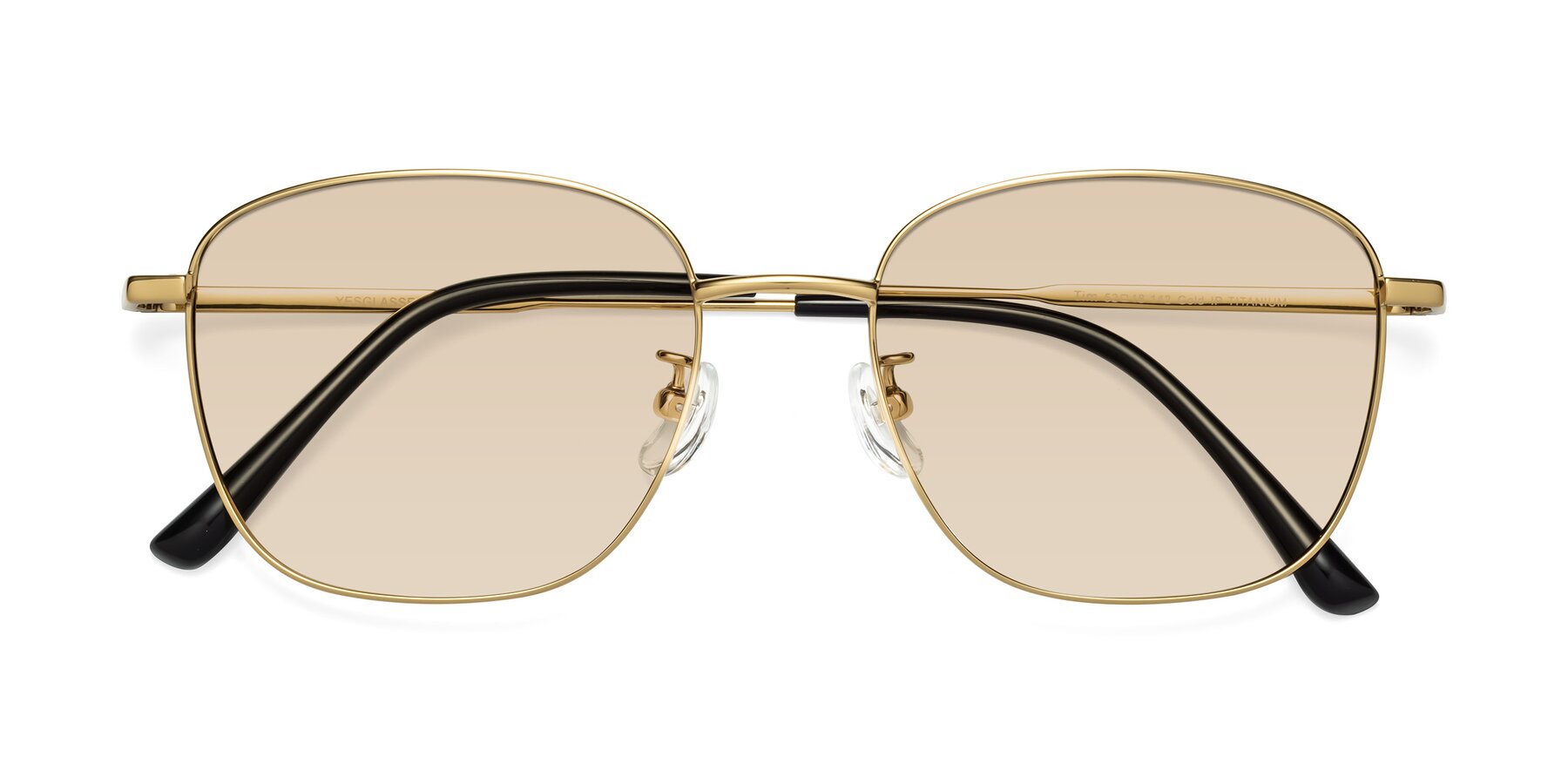 Folded Front of Tim in Gold with Light Brown Tinted Lenses
