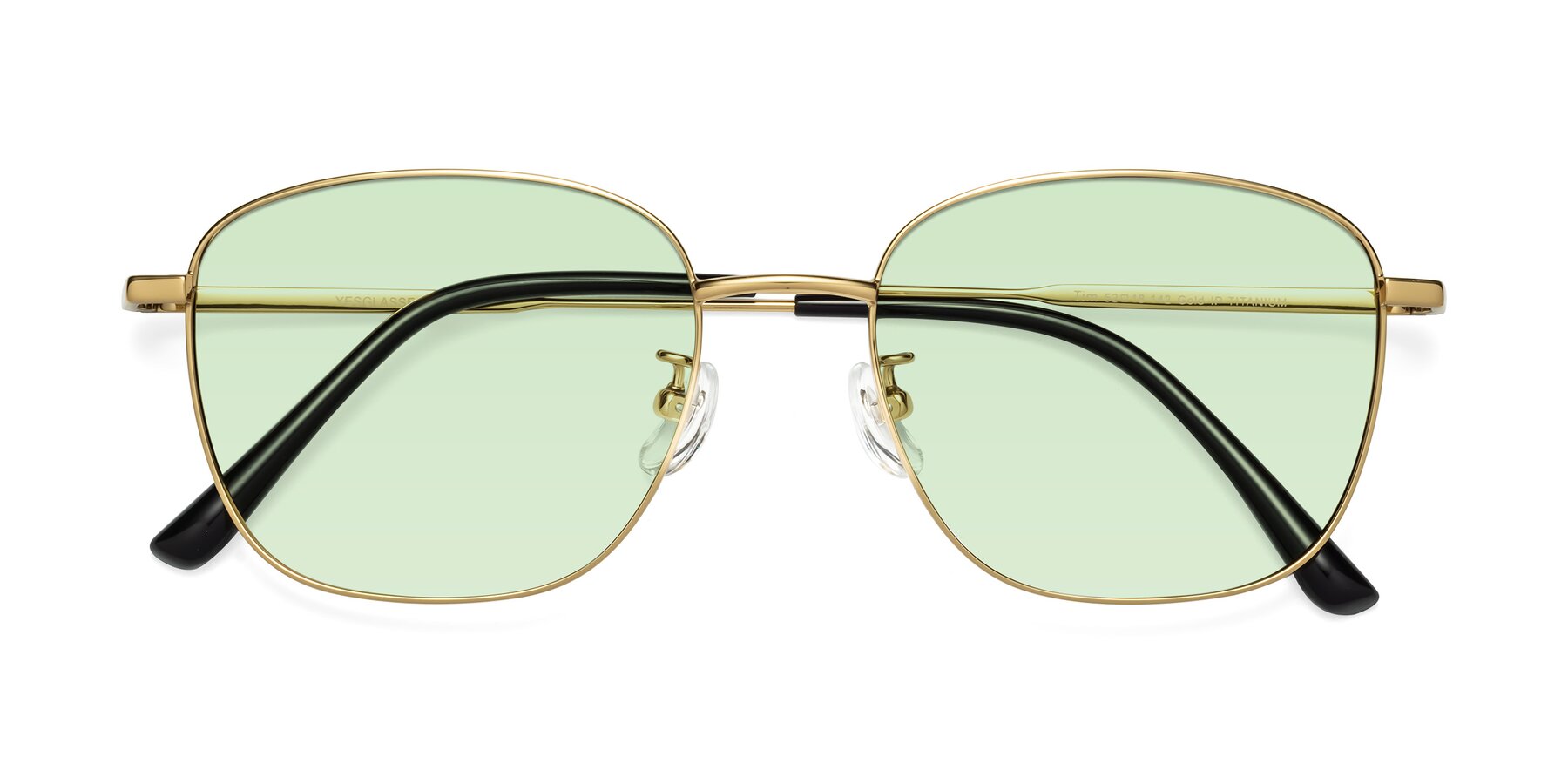 Folded Front of Tim in Gold with Light Green Tinted Lenses