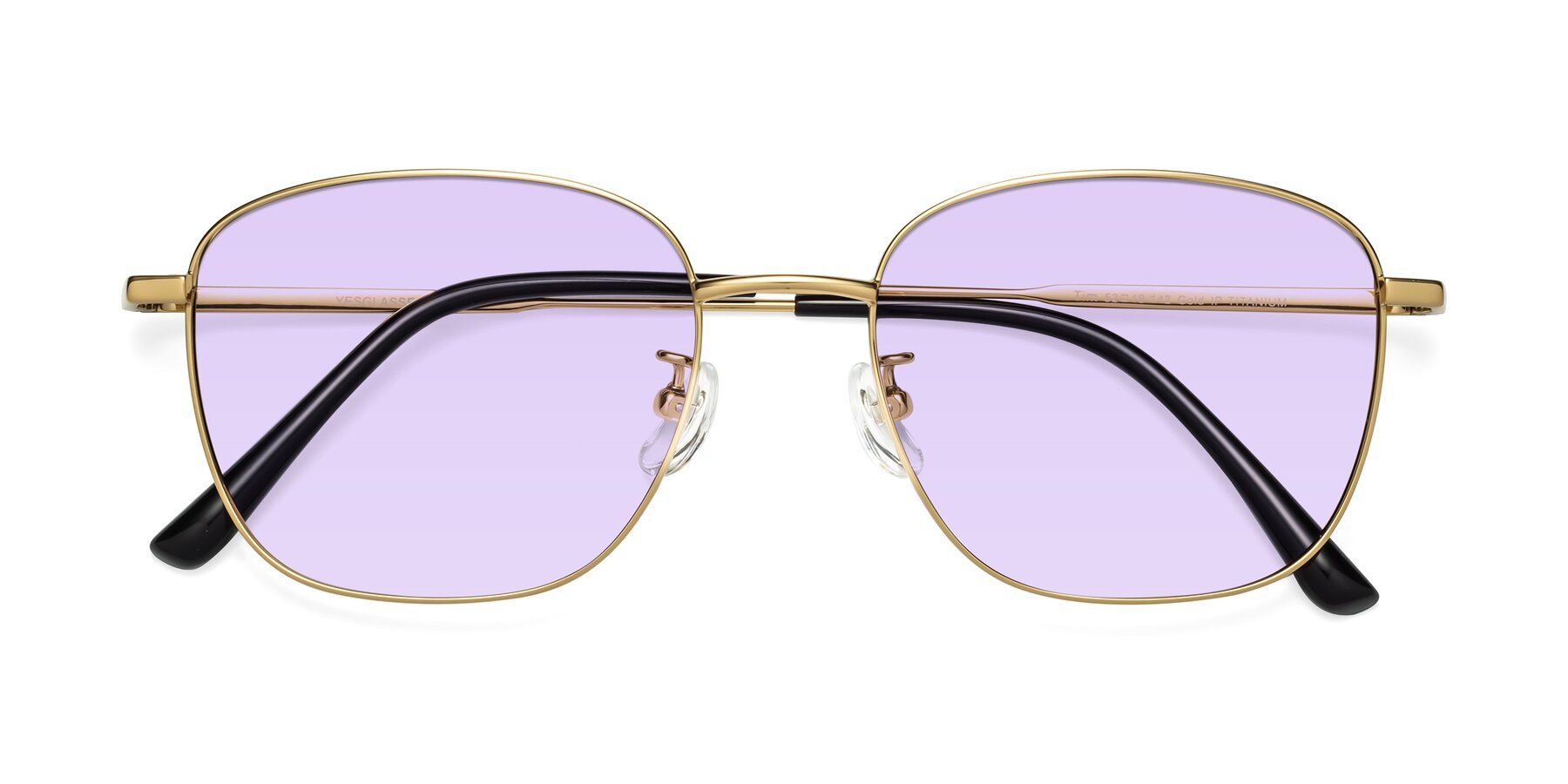 Folded Front of Tim in Gold with Light Purple Tinted Lenses