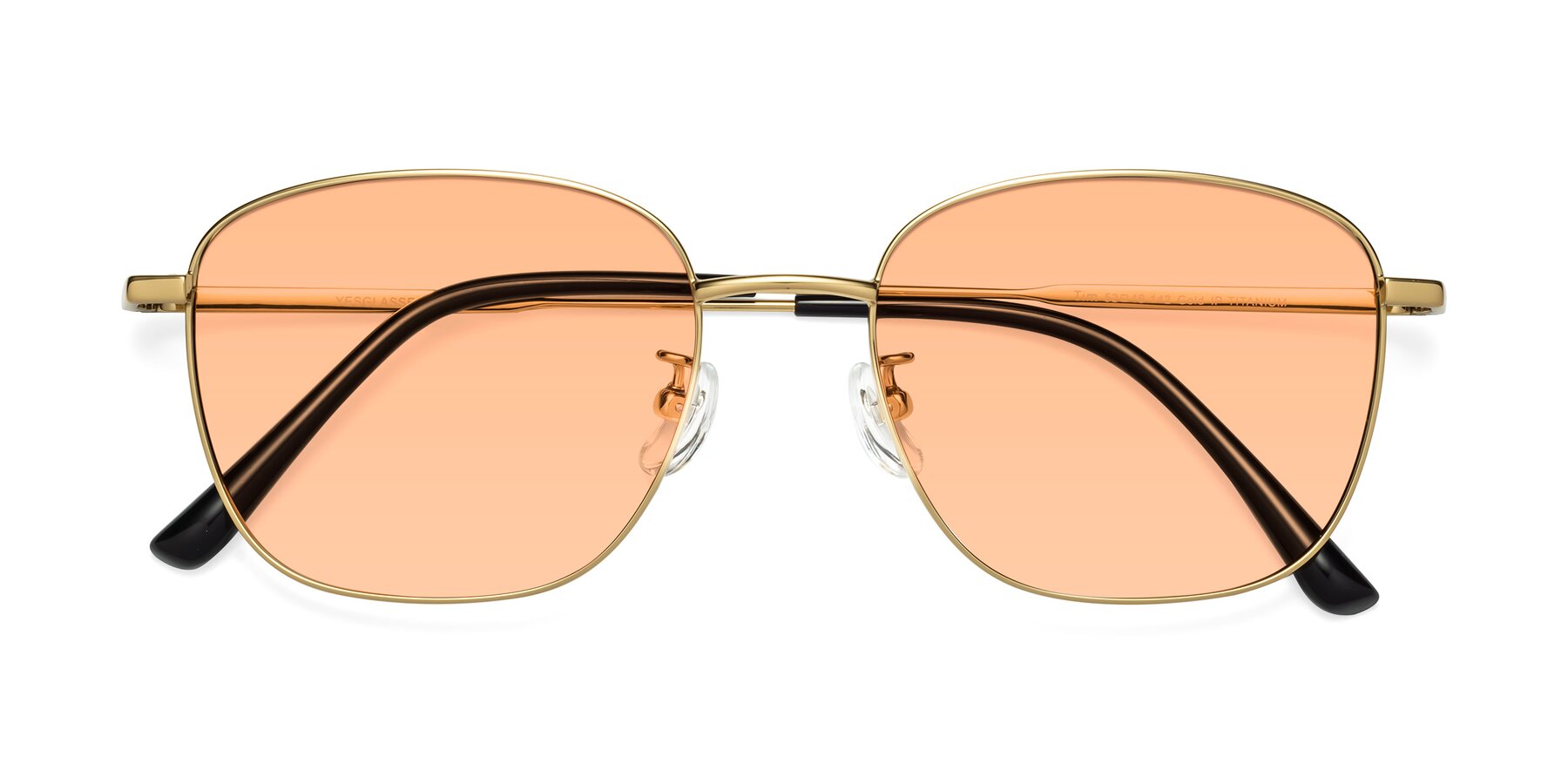 Folded Front of Tim in Gold with Light Orange Tinted Lenses