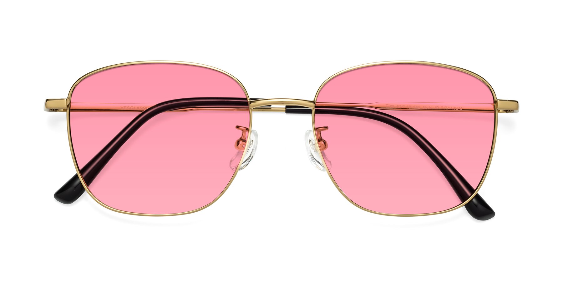 Folded Front of Tim in Gold with Pink Tinted Lenses