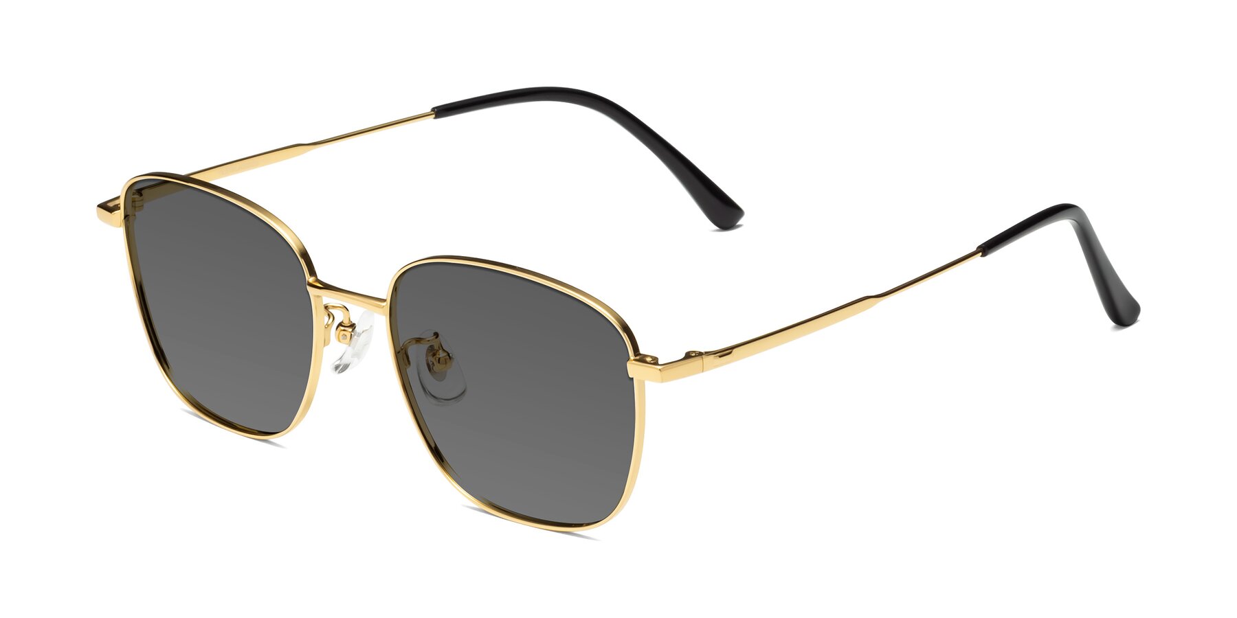 Angle of Tim in Gold with Medium Gray Tinted Lenses