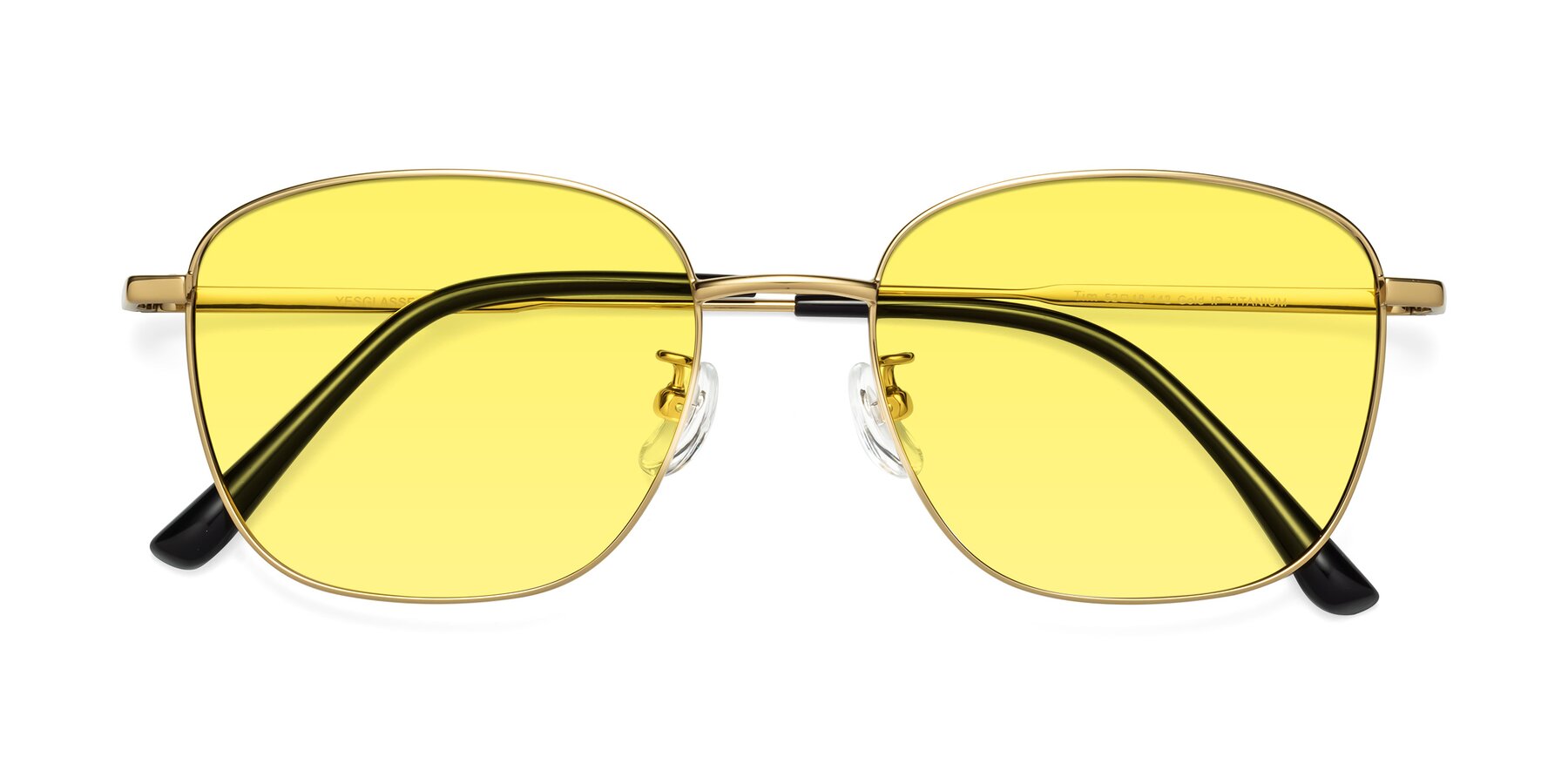 Folded Front of Tim in Gold with Medium Yellow Tinted Lenses