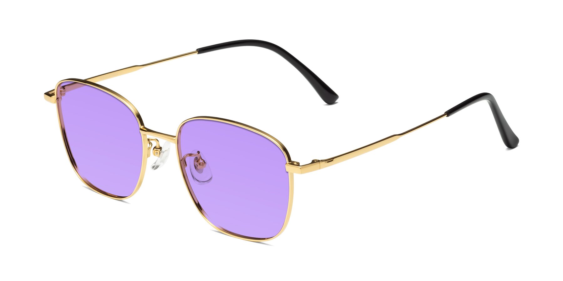 Angle of Tim in Gold with Medium Purple Tinted Lenses