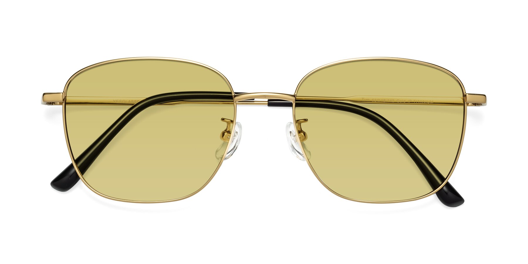 Folded Front of Tim in Gold with Medium Champagne Tinted Lenses