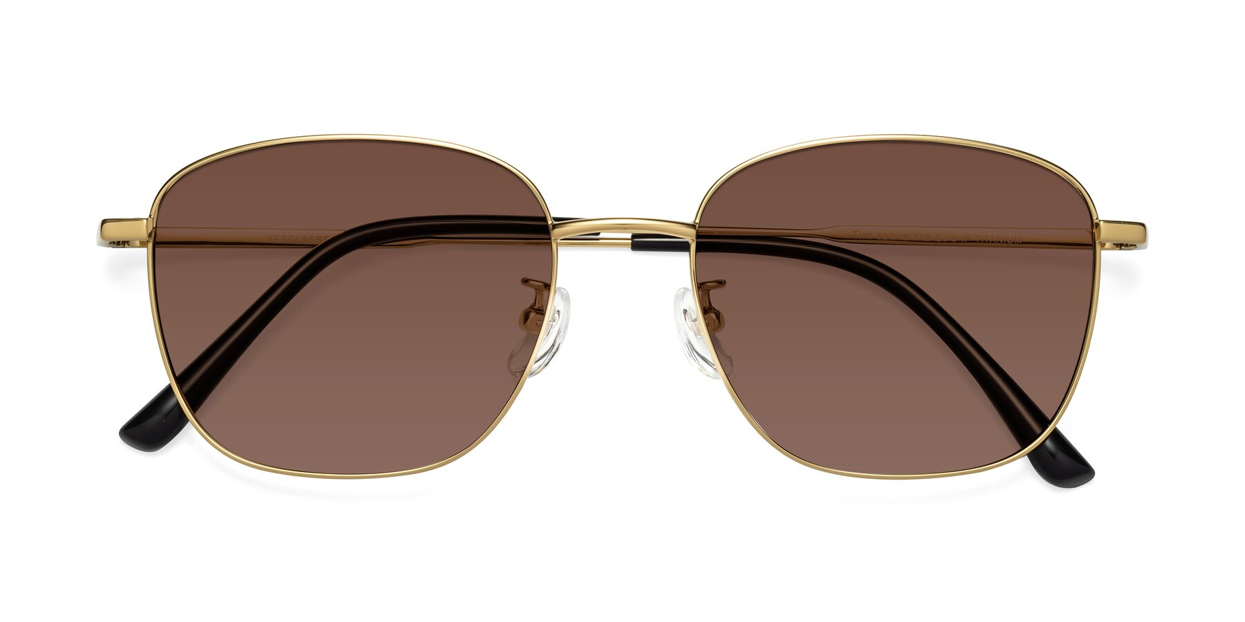Folded Front of Tim in Gold with Brown Tinted Lenses