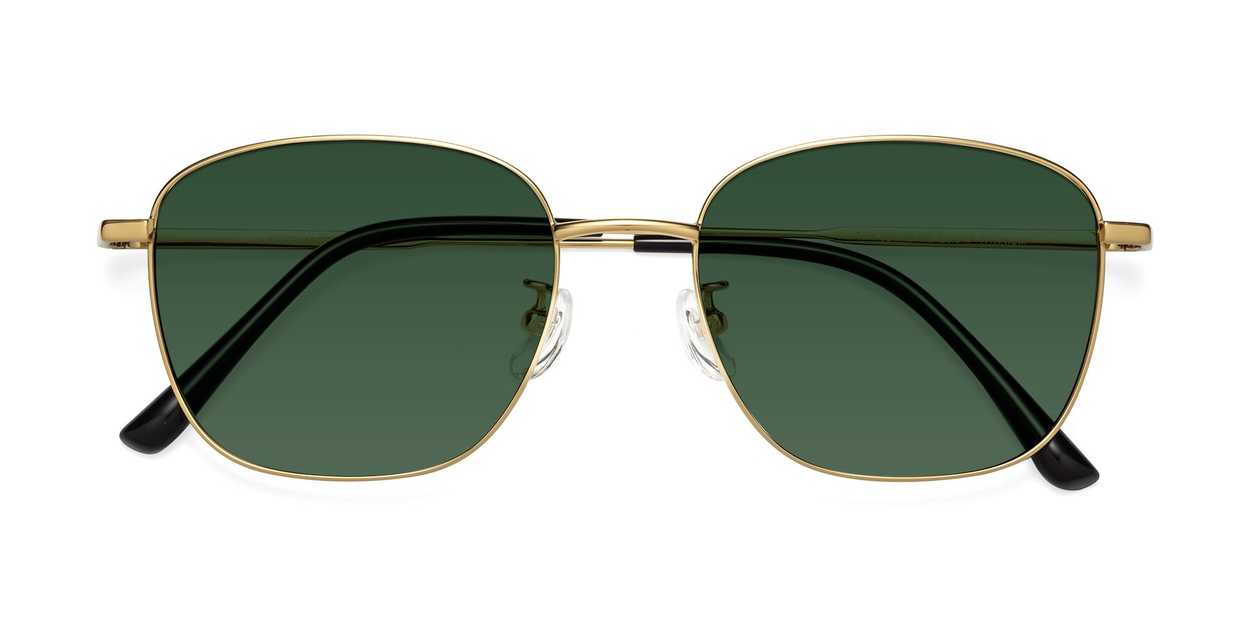 Folded Front of Tim in Gold with Green Tinted Lenses