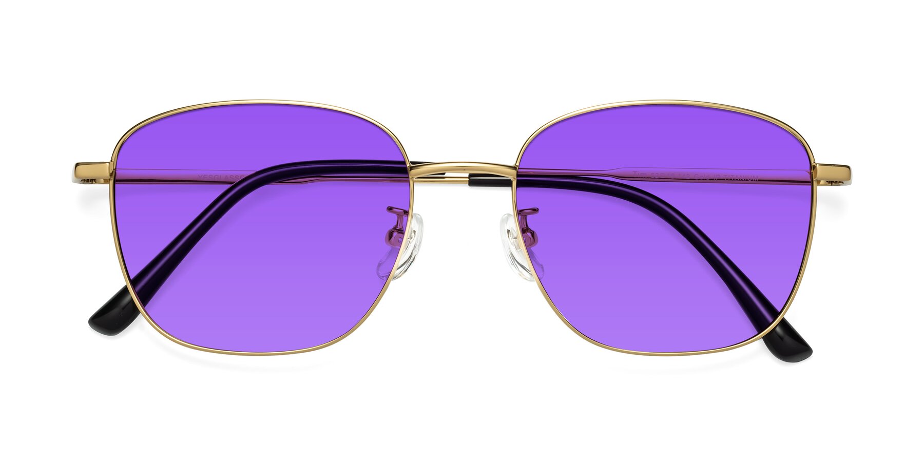 Folded Front of Tim in Gold with Purple Tinted Lenses