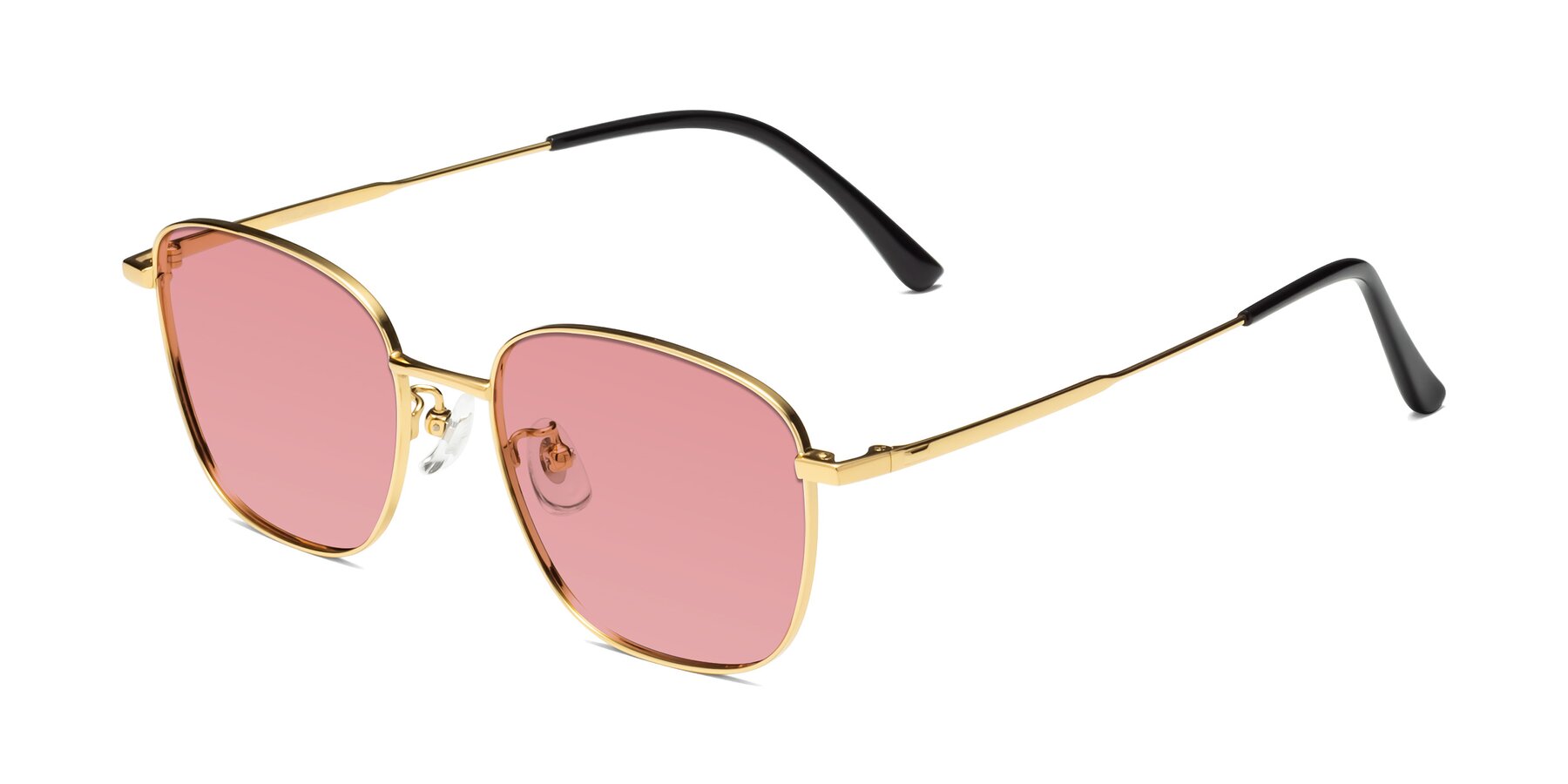 Angle of Tim in Gold with Medium Garnet Tinted Lenses