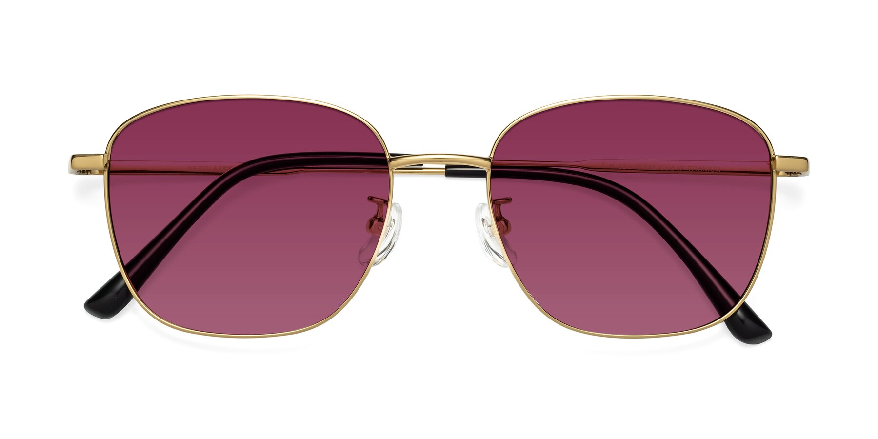 Folded Front of Tim in Gold with Wine Tinted Lenses