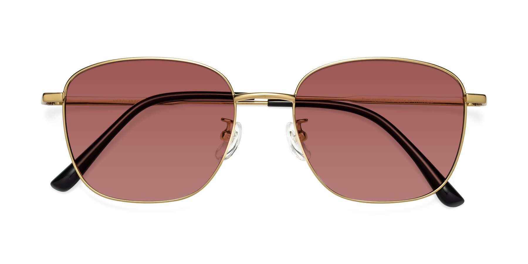 Folded Front of Tim in Gold with Garnet Tinted Lenses