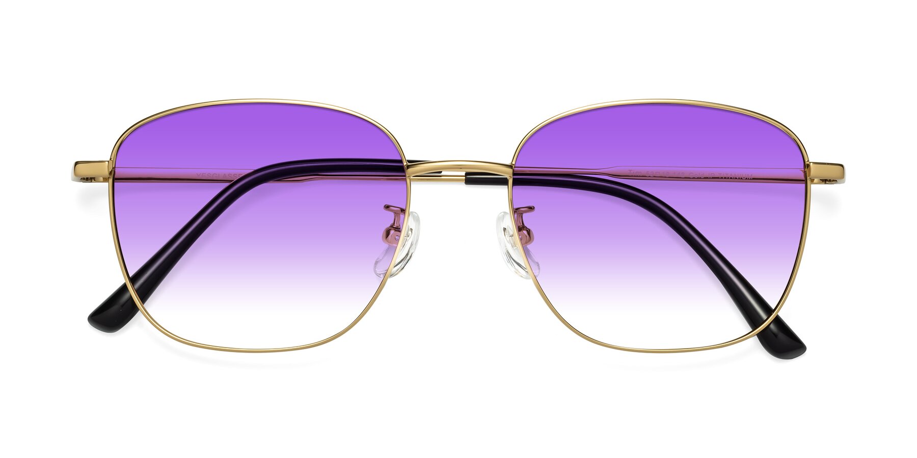 Folded Front of Tim in Gold with Purple Gradient Lenses