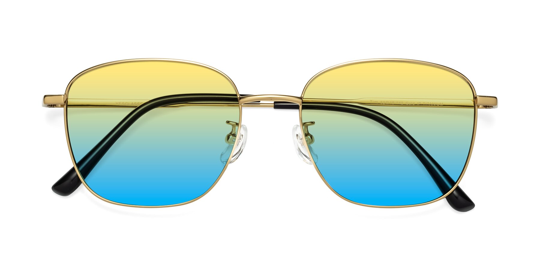 Folded Front of Tim in Gold with Yellow / Blue Gradient Lenses