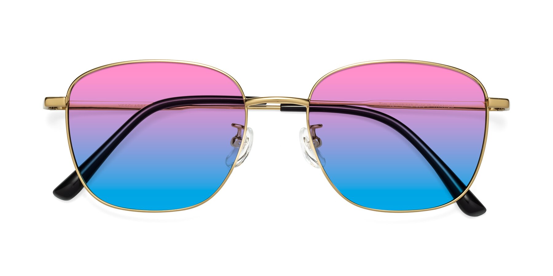 Folded Front of Tim in Gold with Pink / Blue Gradient Lenses