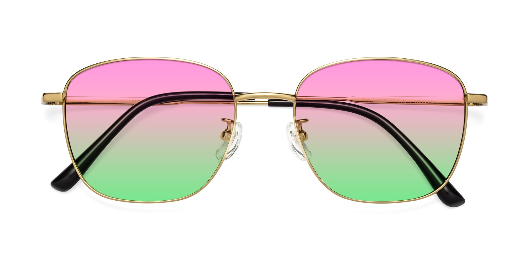 Folded Front of Tim in Gold with Pink / Green Gradient Lenses