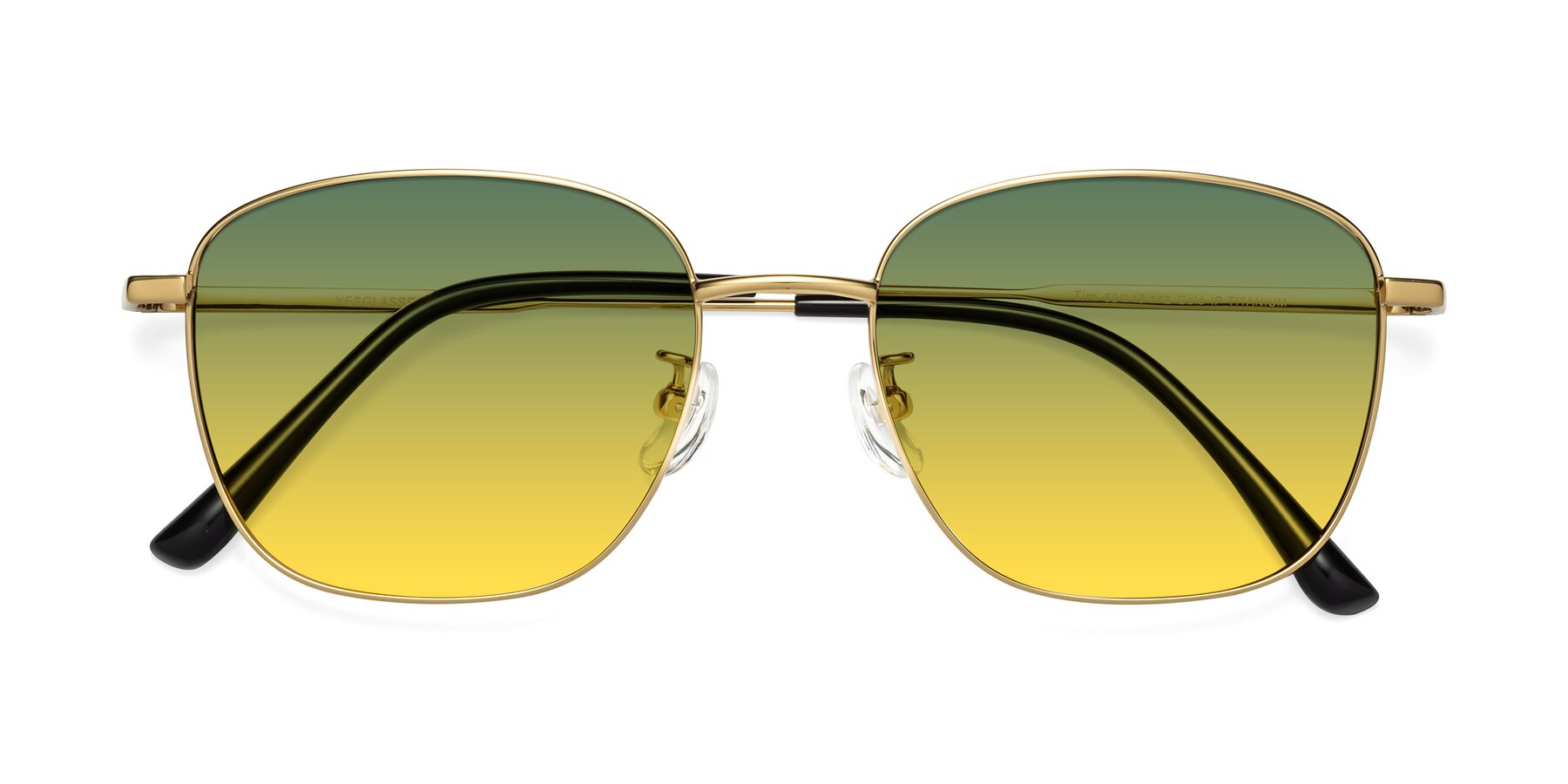 Folded Front of Tim in Gold with Green / Yellow Gradient Lenses