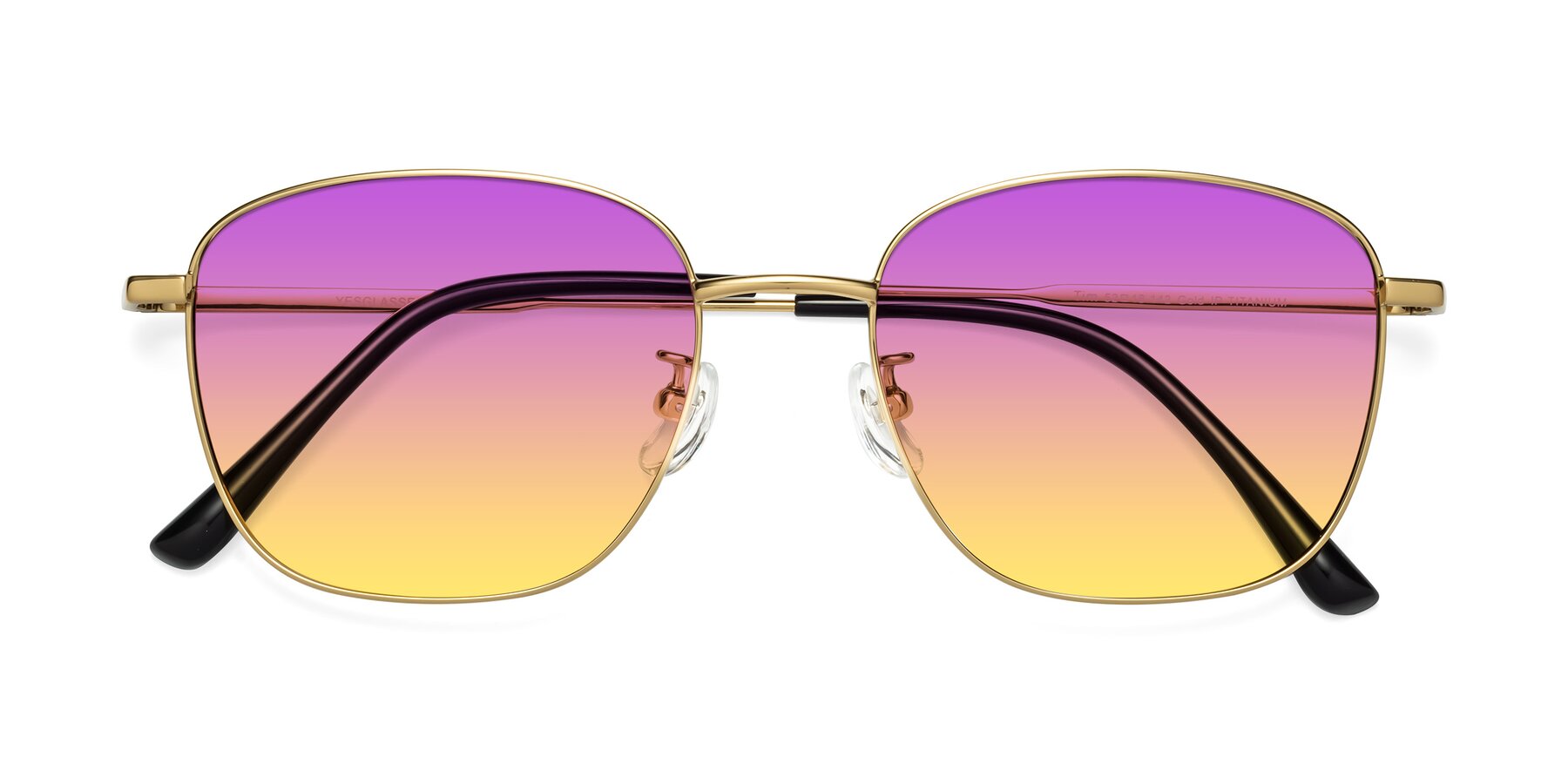 Folded Front of Tim in Gold with Purple / Yellow Gradient Lenses