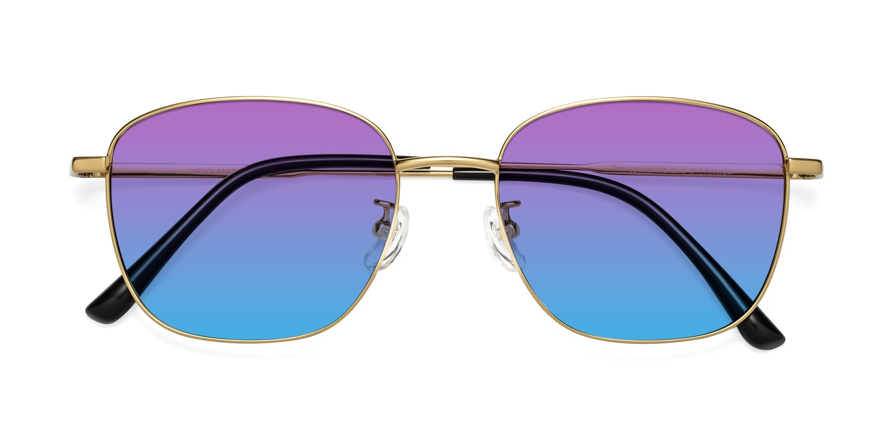 Folded Front of Tim in Gold with Purple / Blue Gradient Lenses