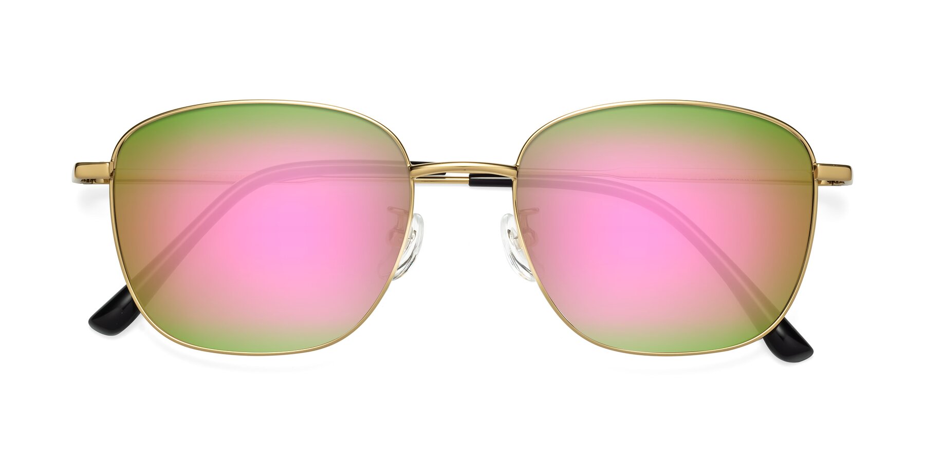 Folded Front of Tim in Gold with Pink Mirrored Lenses