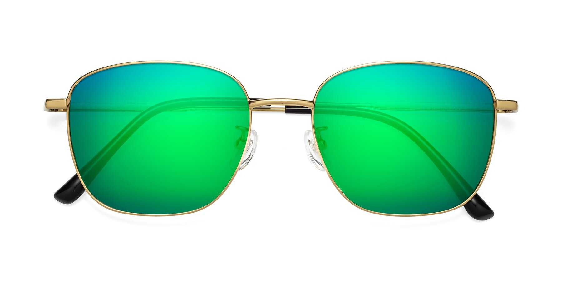 Folded Front of Tim in Gold with Green Mirrored Lenses