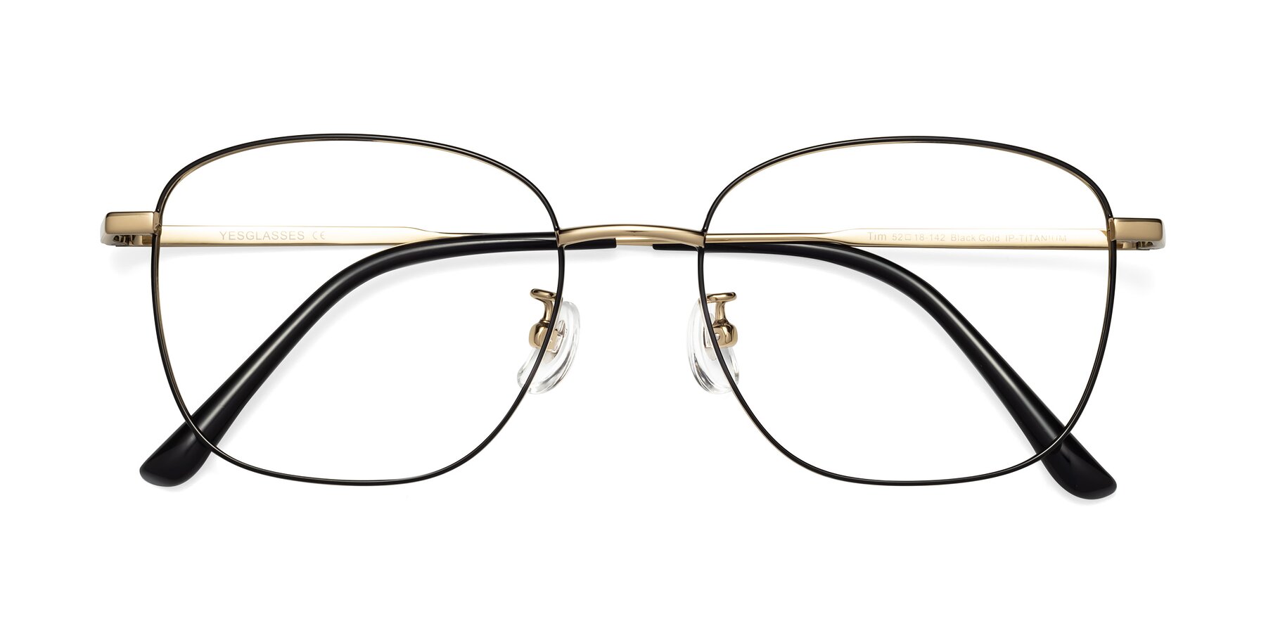 Folded Front of Tim in Black-Gold with Clear Blue Light Blocking Lenses