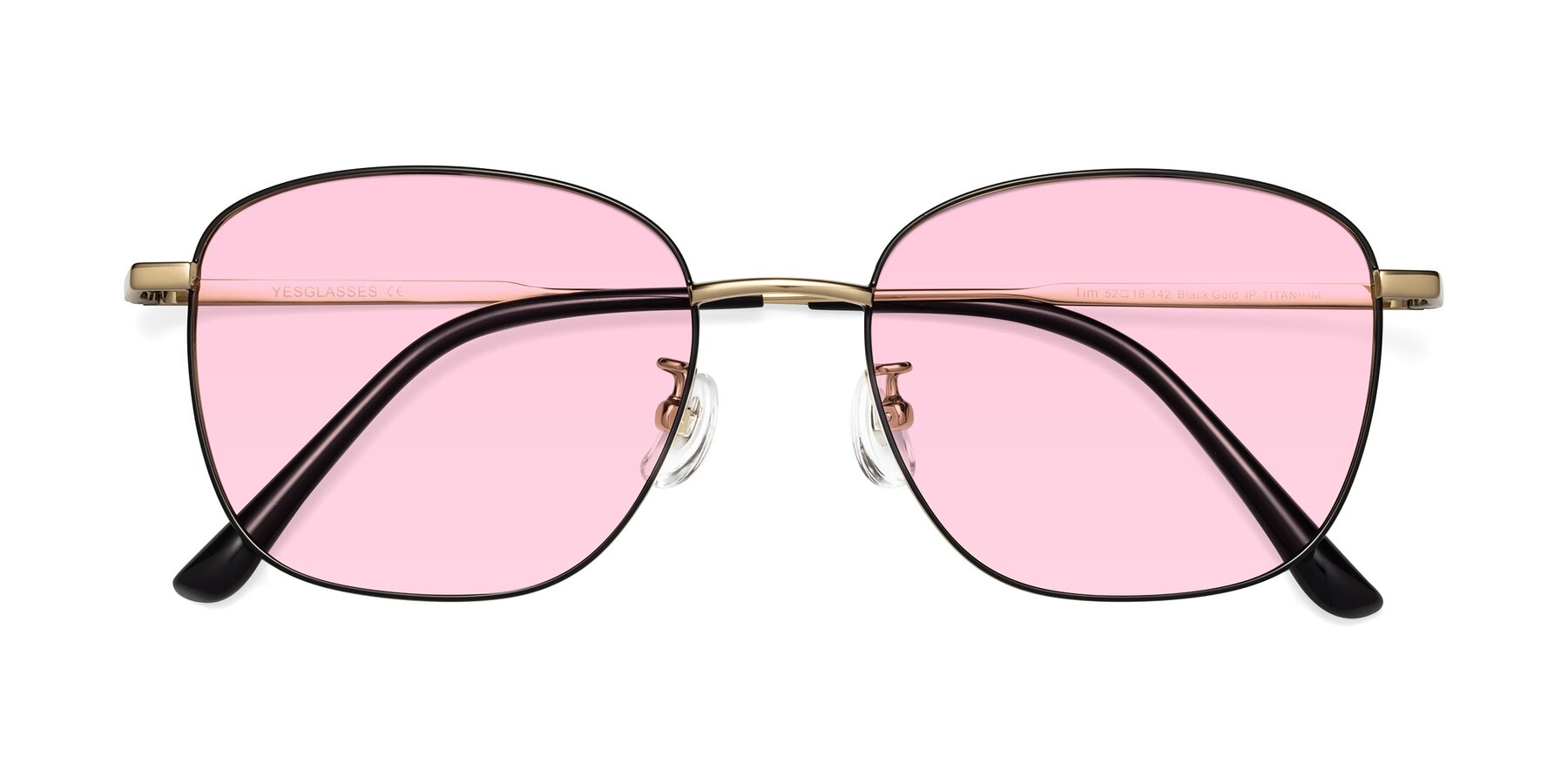 Folded Front of Tim in Black-Gold with Light Pink Tinted Lenses