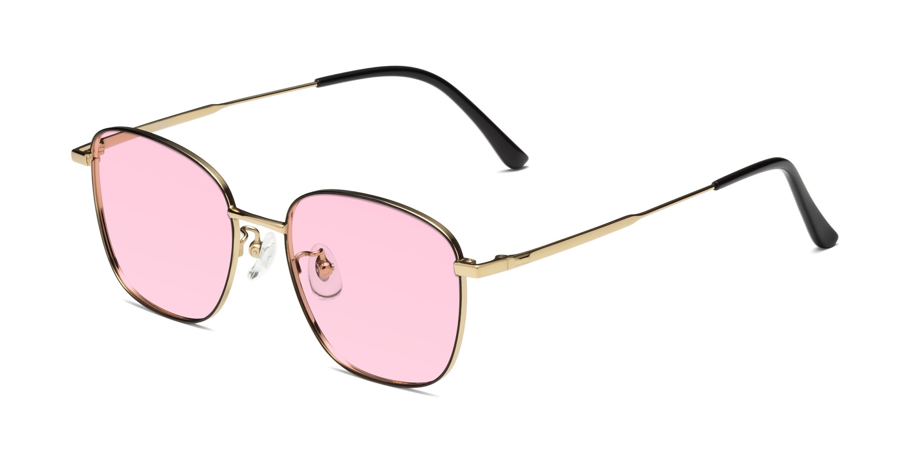 Angle of Tim in Black-Gold with Light Pink Tinted Lenses