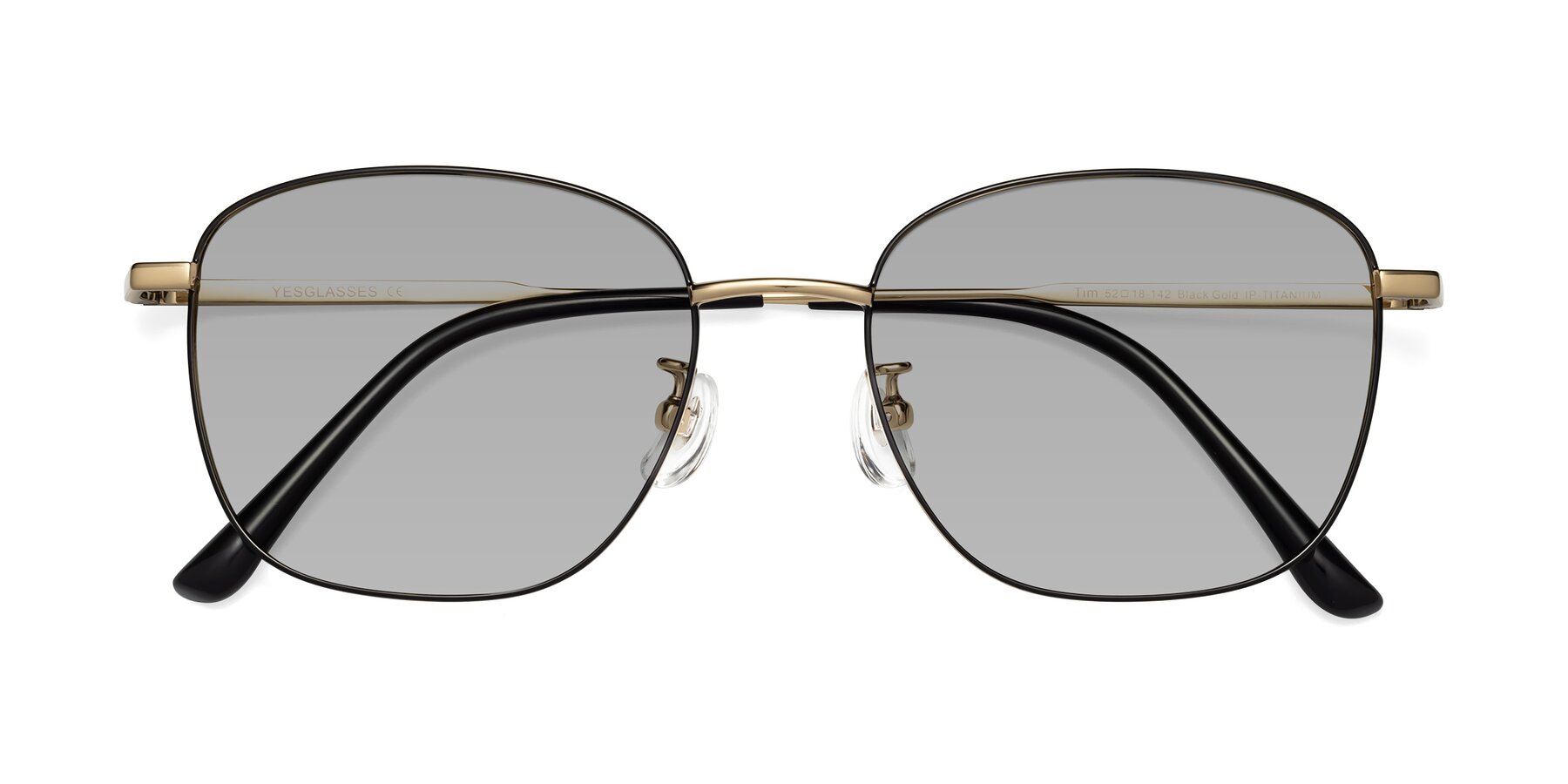 Folded Front of Tim in Black-Gold with Light Gray Tinted Lenses