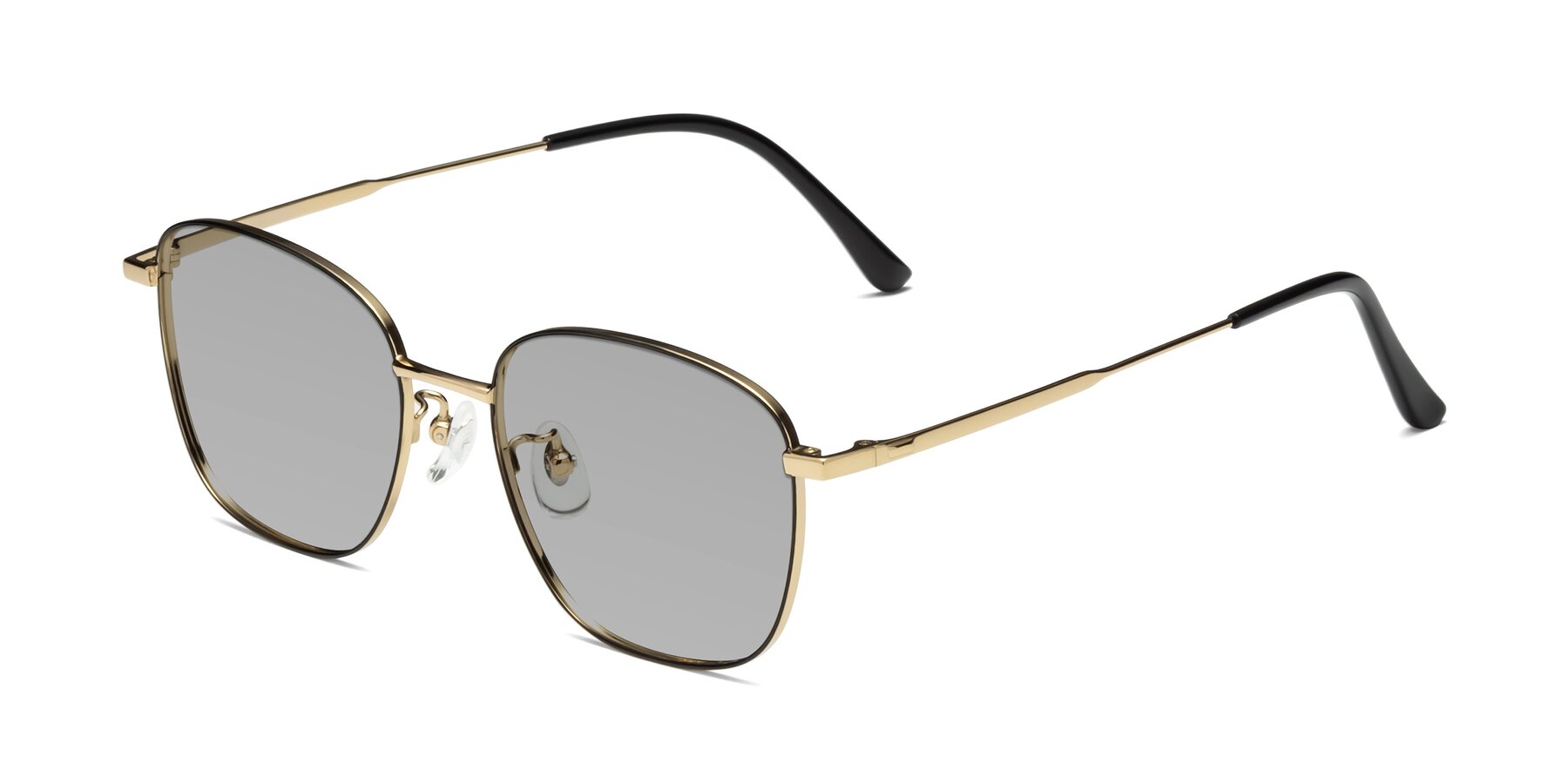 Angle of Tim in Black-Gold with Light Gray Tinted Lenses