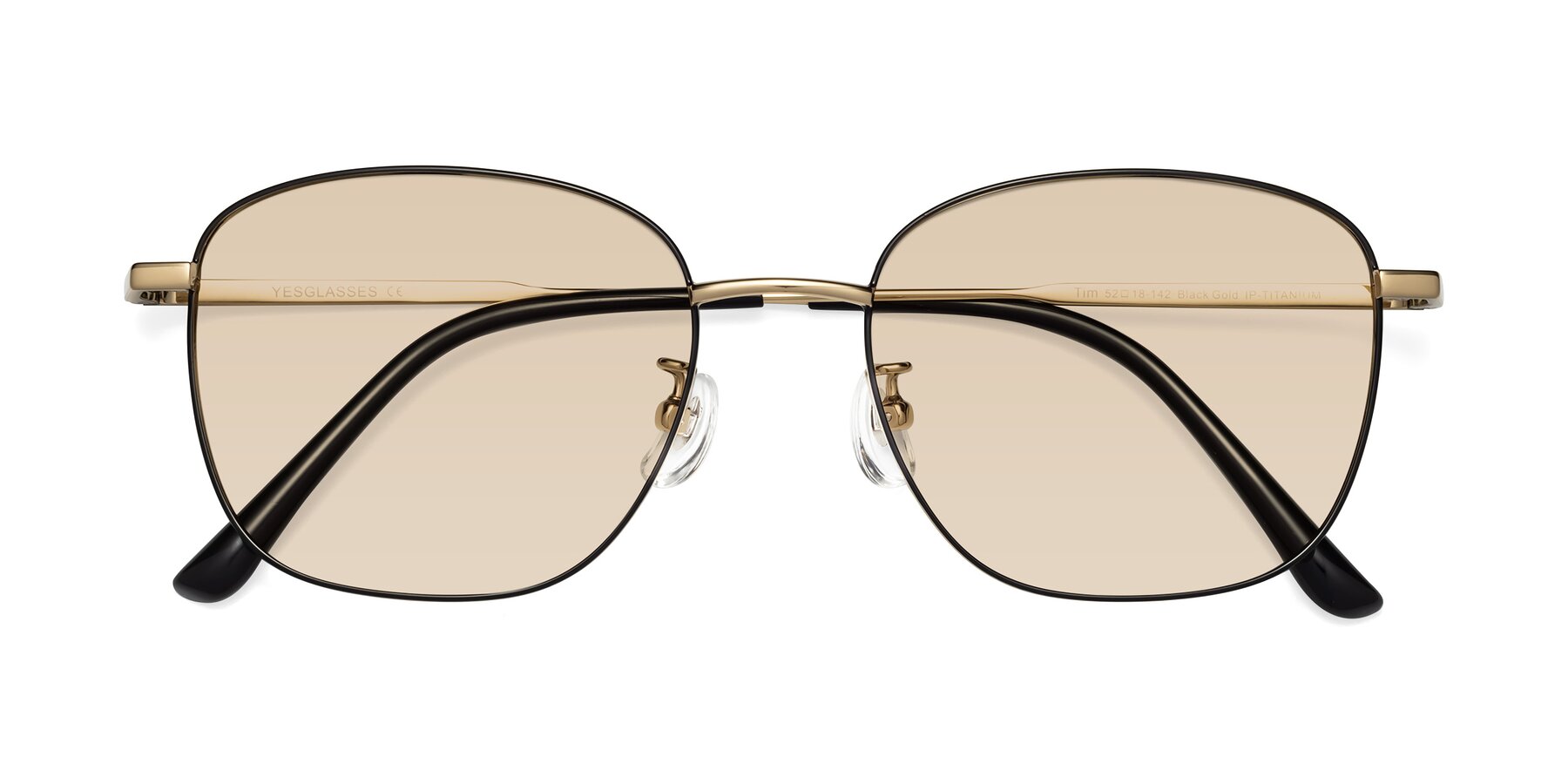 Folded Front of Tim in Black-Gold with Light Brown Tinted Lenses