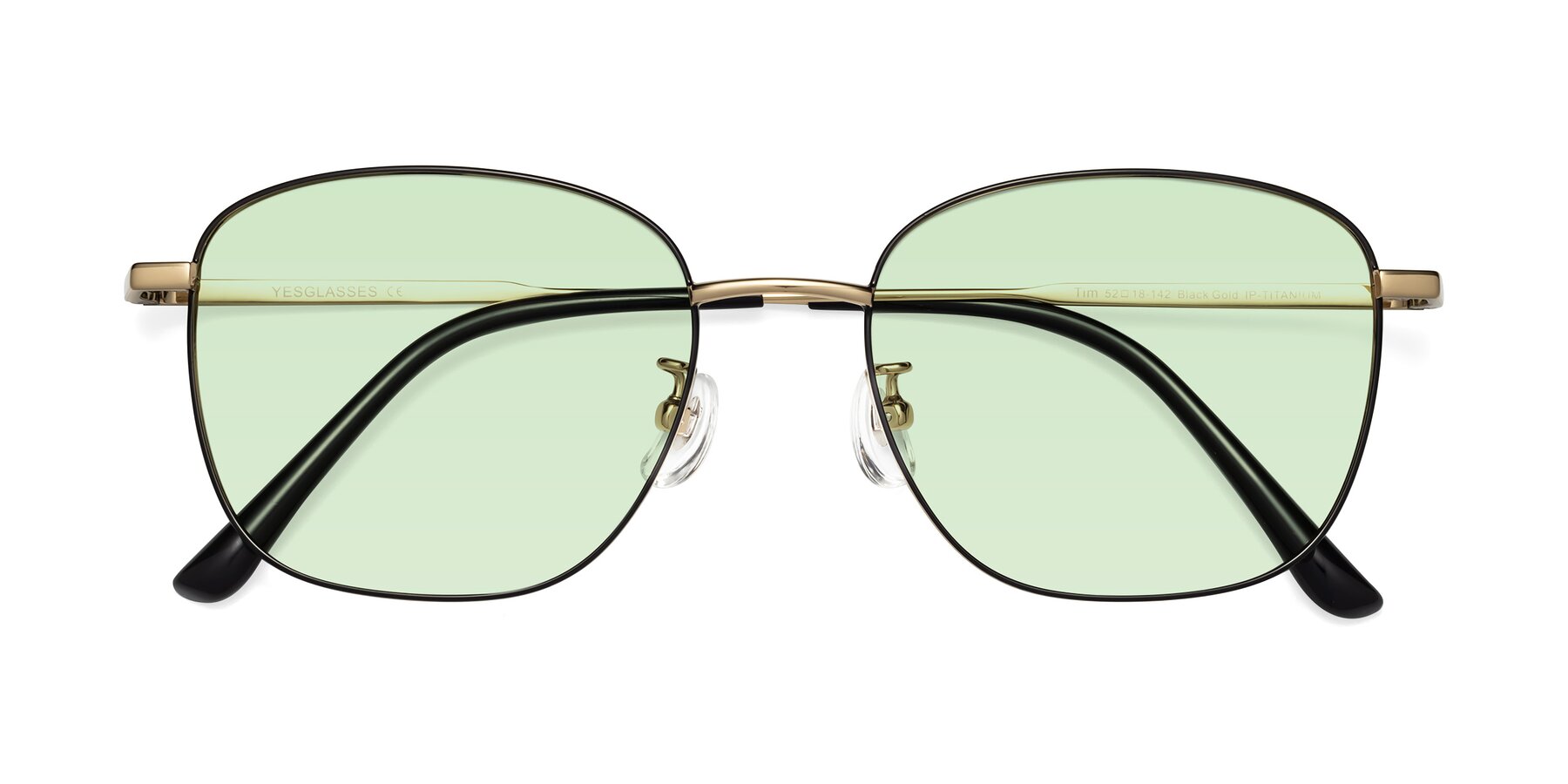 Folded Front of Tim in Black-Gold with Light Green Tinted Lenses