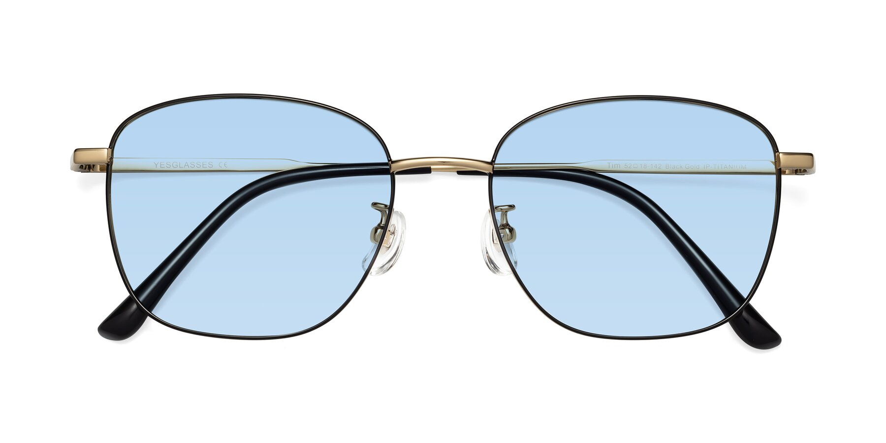 Folded Front of Tim in Black-Gold with Light Blue Tinted Lenses