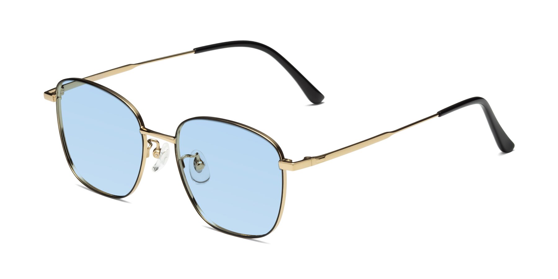 Angle of Tim in Black-Gold with Light Blue Tinted Lenses