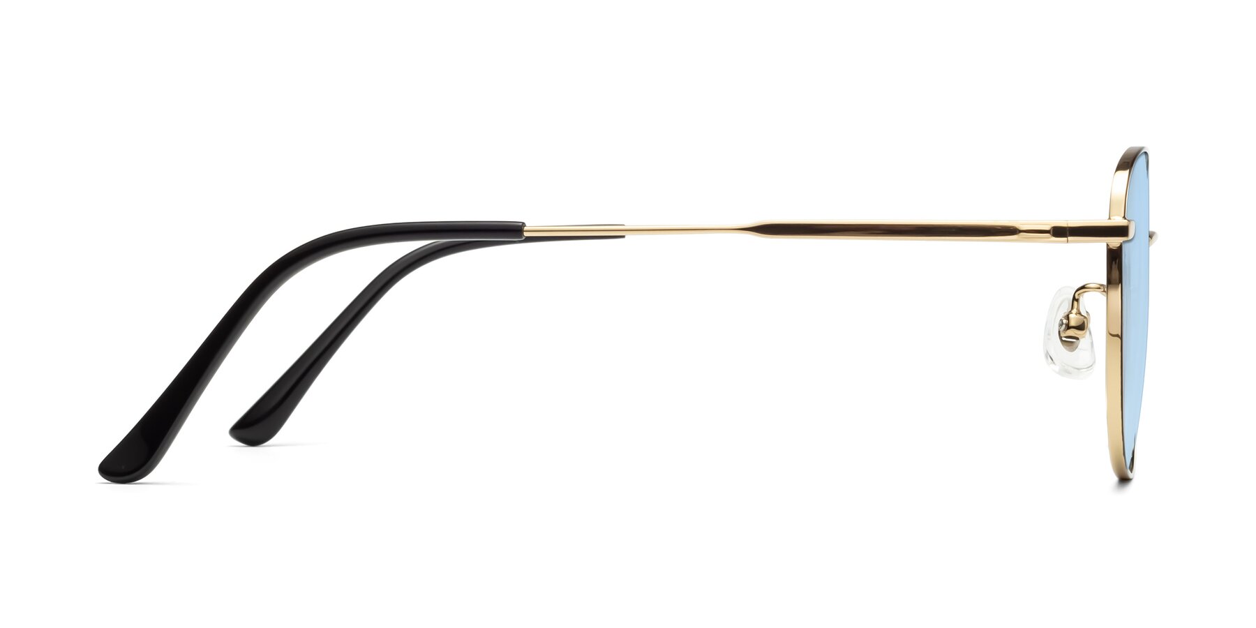 Side of Tim in Black-Gold with Light Blue Tinted Lenses