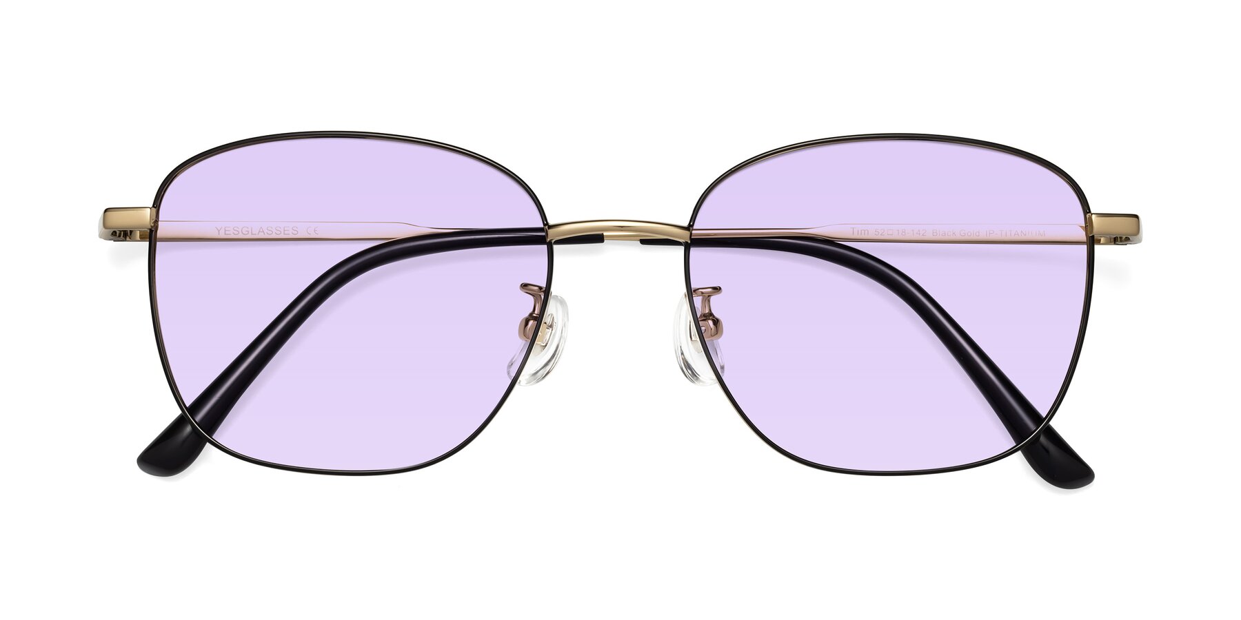 Folded Front of Tim in Black-Gold with Light Purple Tinted Lenses