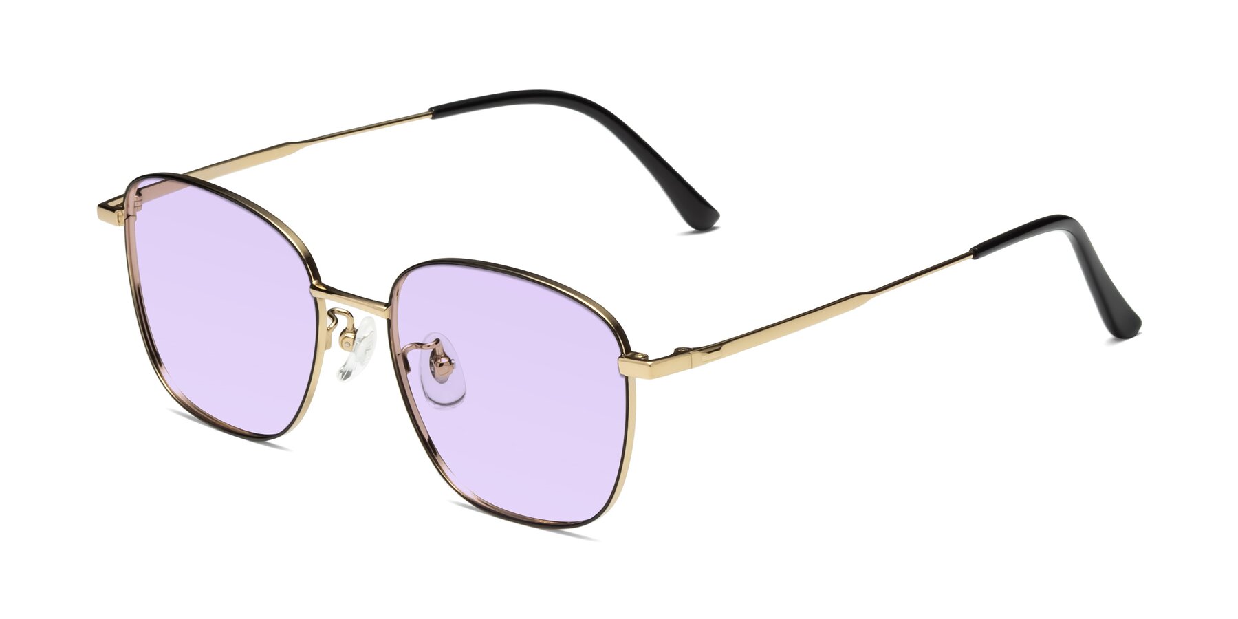 Angle of Tim in Black-Gold with Light Purple Tinted Lenses