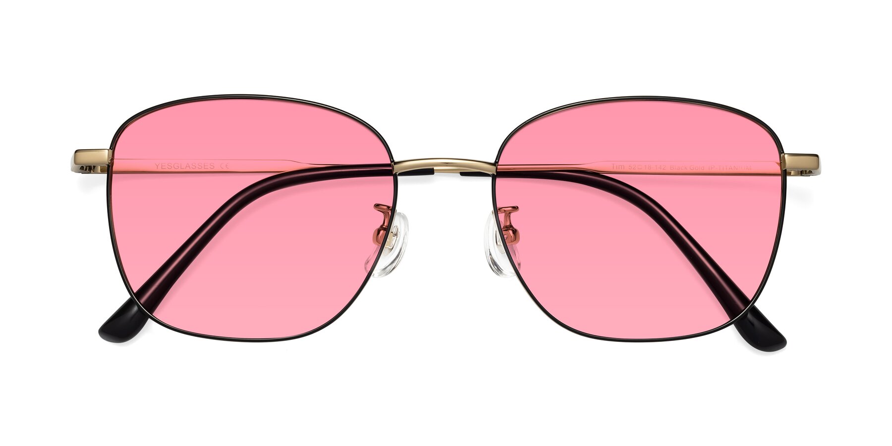 Folded Front of Tim in Black-Gold with Pink Tinted Lenses