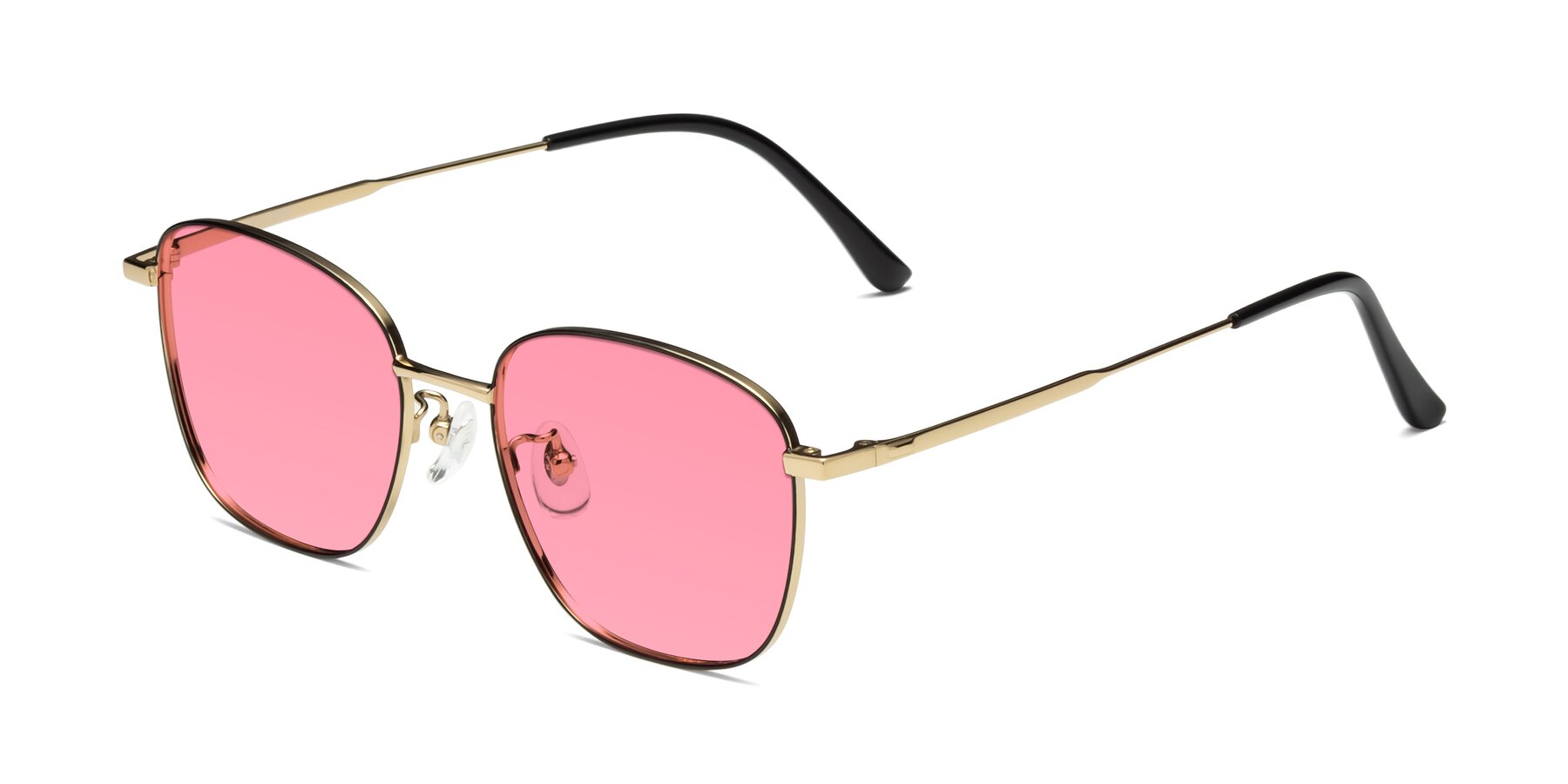 Angle of Tim in Black-Gold with Pink Tinted Lenses