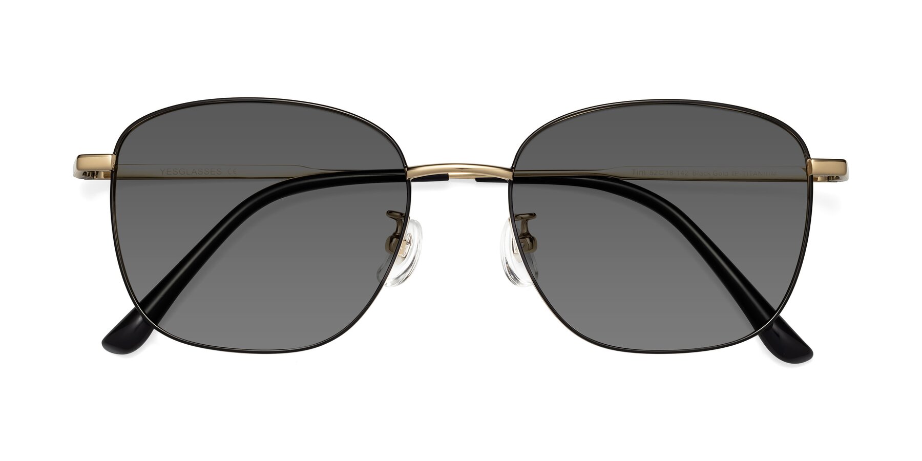 Folded Front of Tim in Black-Gold with Medium Gray Tinted Lenses