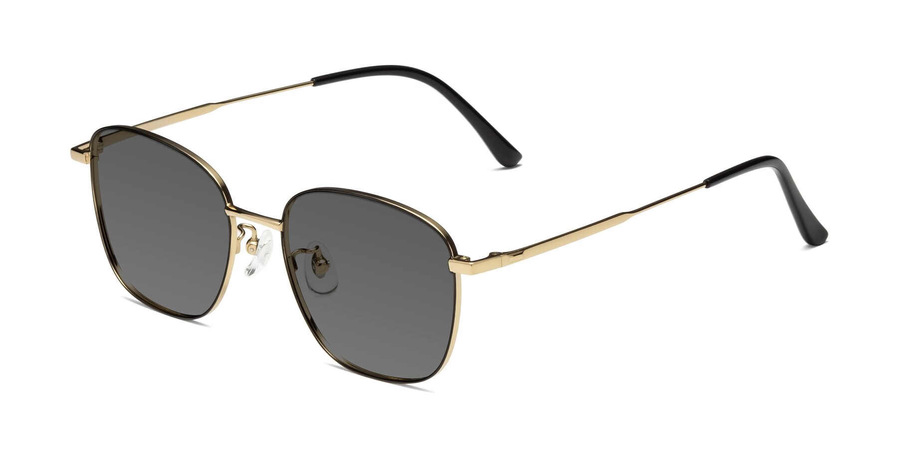 Angle of Tim in Black-Gold with Medium Gray Tinted Lenses