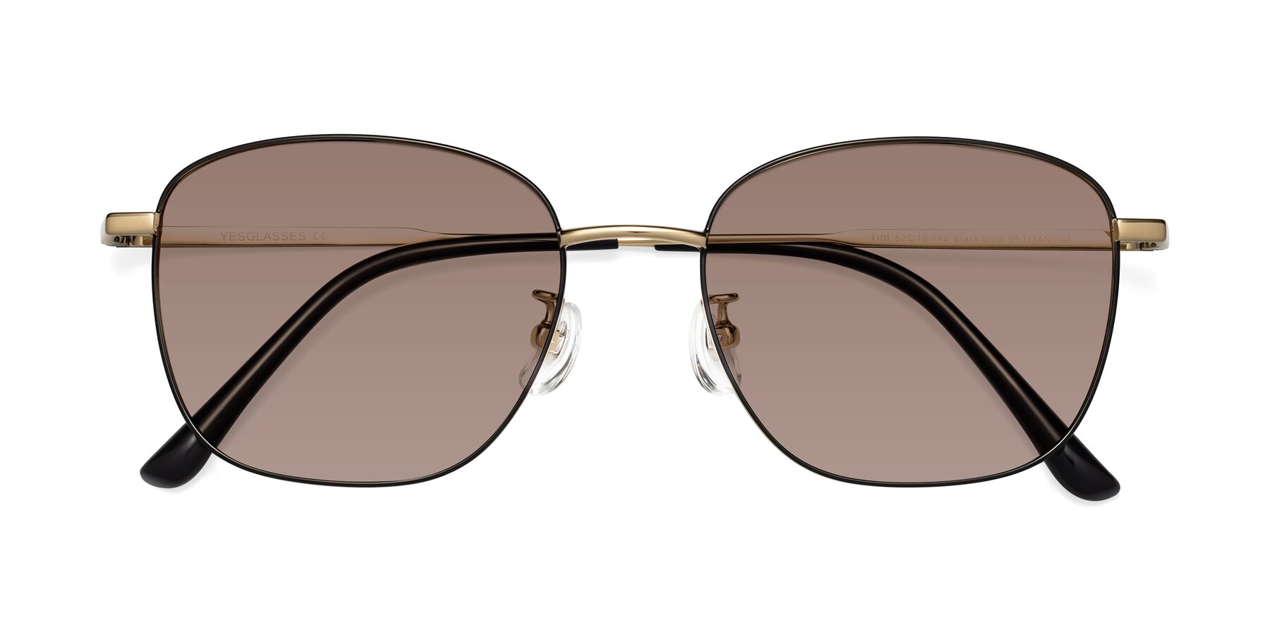 Folded Front of Tim in Black-Gold with Medium Brown Tinted Lenses