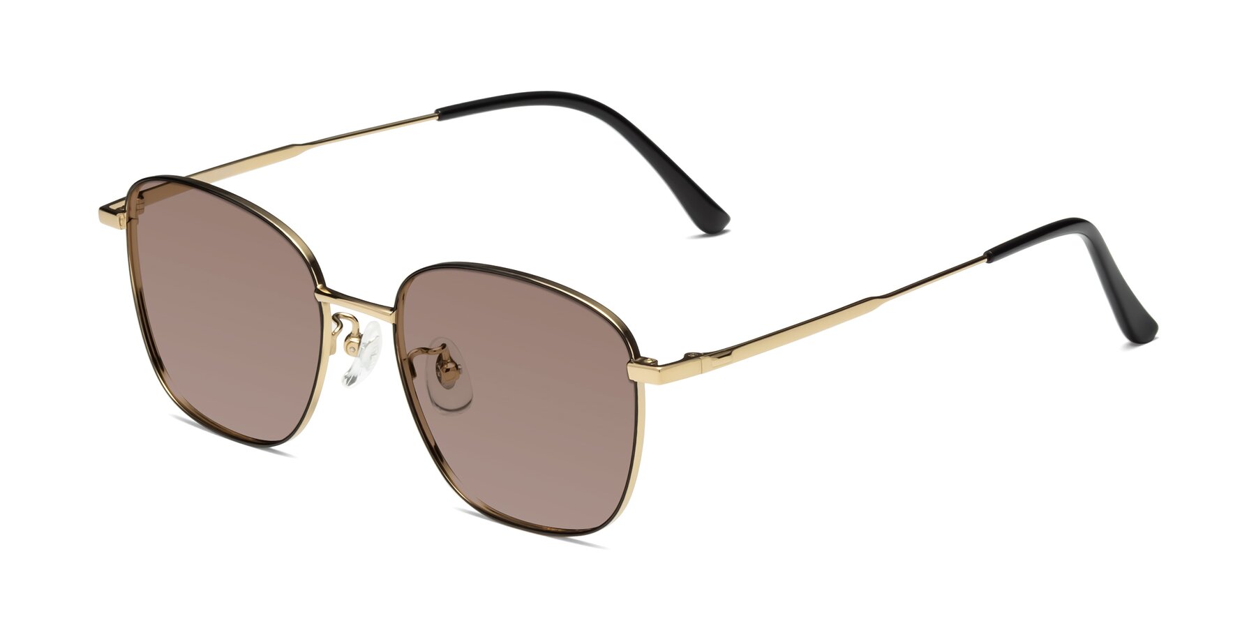 Angle of Tim in Black-Gold with Medium Brown Tinted Lenses
