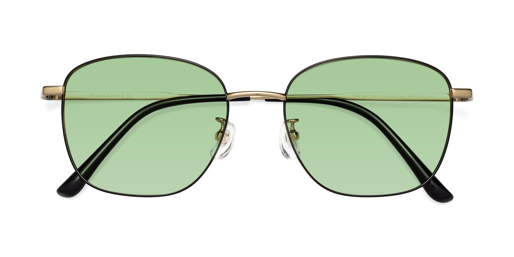Folded Front of Tim in Black-Gold with Medium Green Tinted Lenses