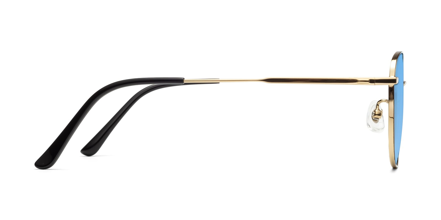 Side of Tim in Black-Gold with Medium Blue Tinted Lenses